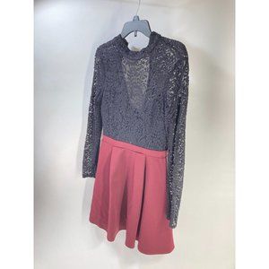 B DARLIN Sz 7/8 Junior's BLACK AND MAROON Lace Top Fit & Flare DRESS